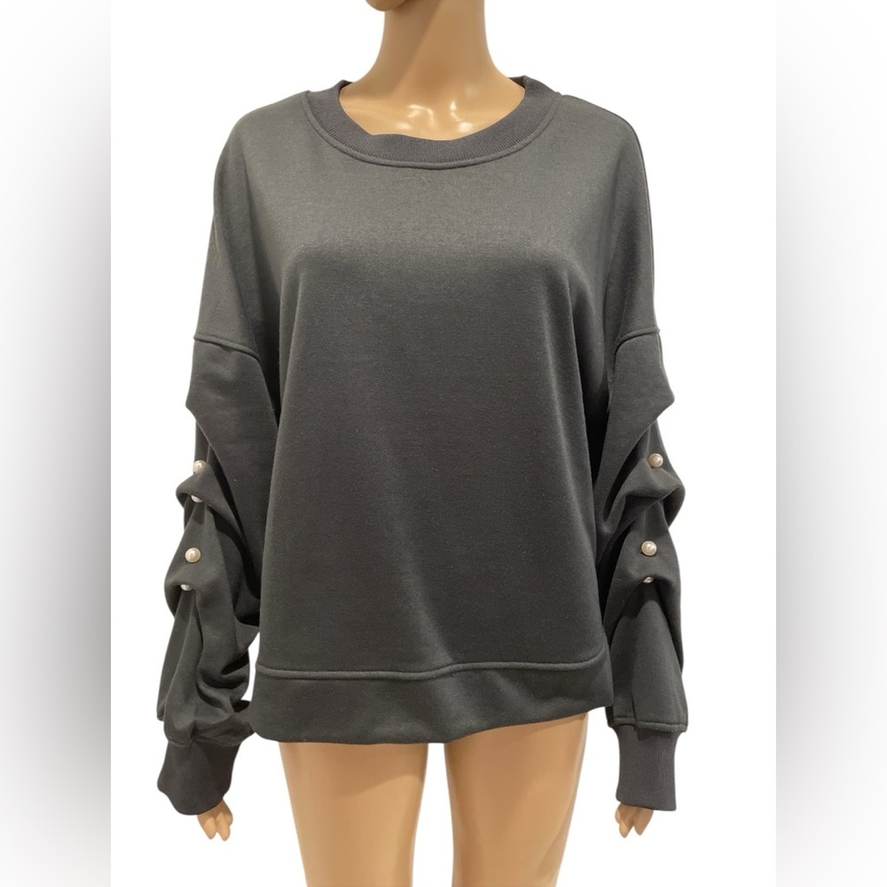 Women's Black Sweatshirt with Button Detail